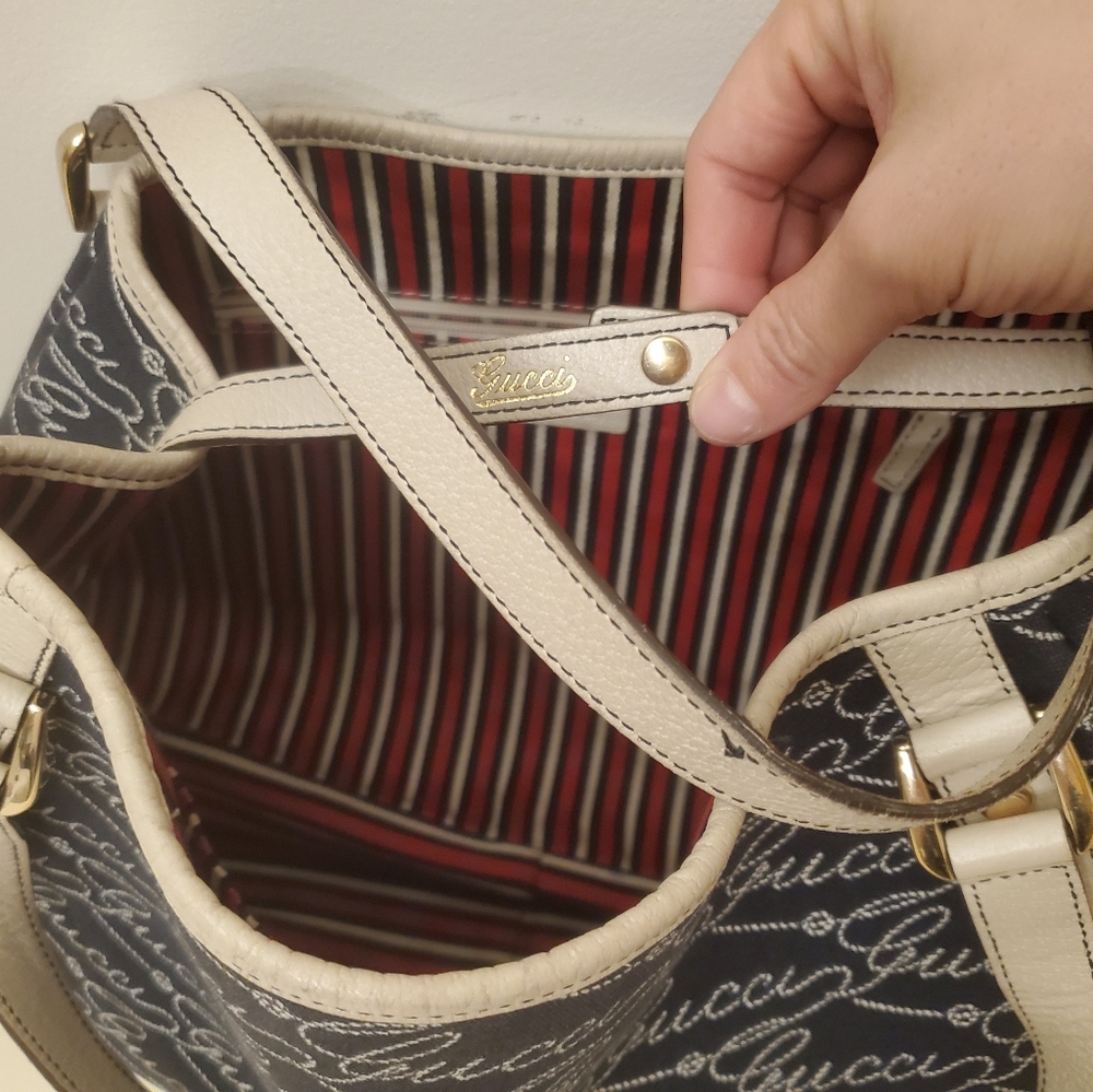 GUCCI RARE BAG VINTAGE NAVY PURSE WHITE LEATHER - Picture 4 of 16